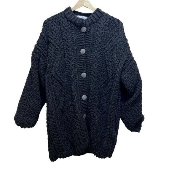 Chunky Knit Coatigan  with Pockets Handmade Cottagecore Grandmacore - Picture 2 of 16